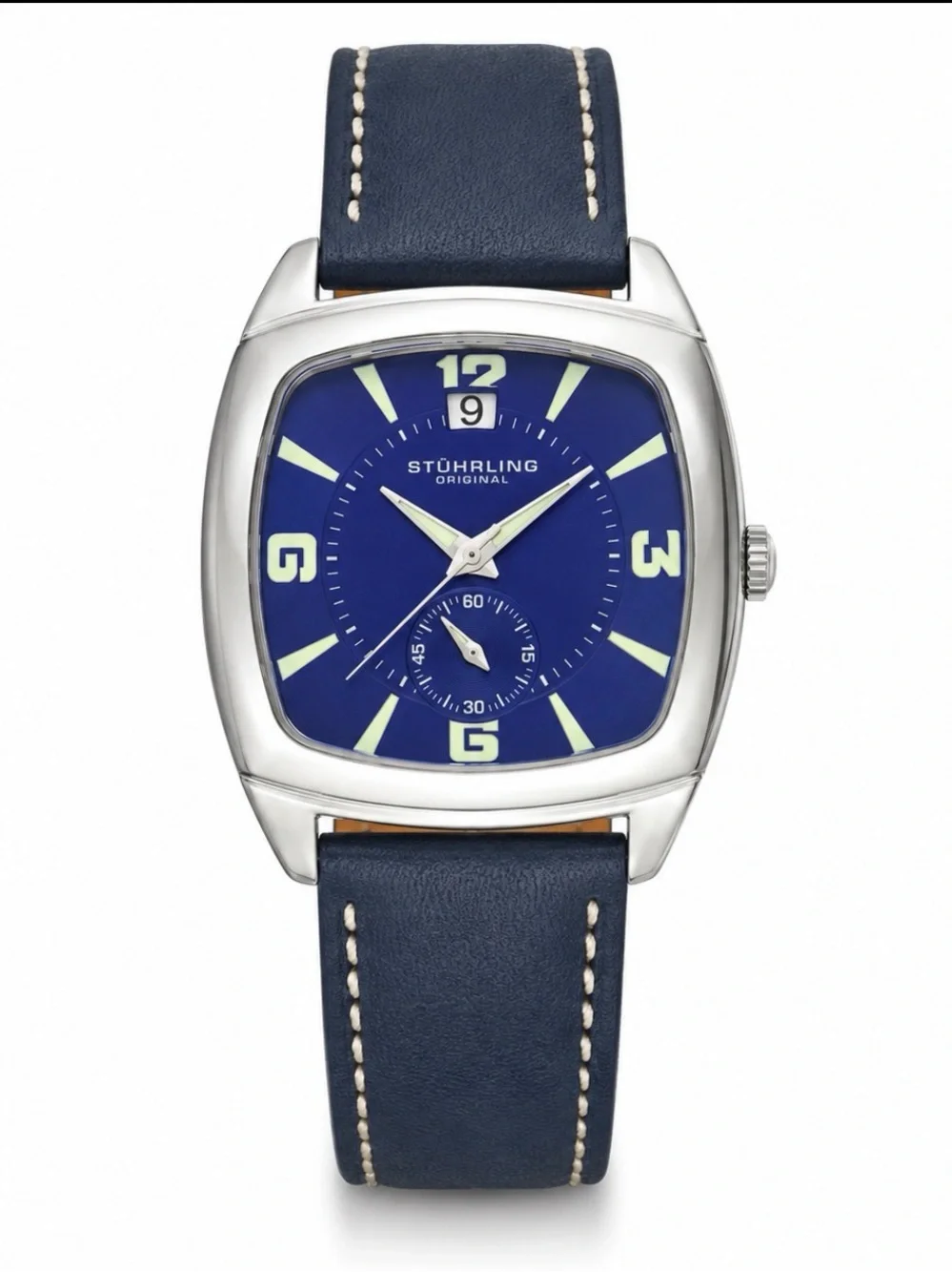 Stuhrling Original Men's Blue Dial Leather Strap Watch